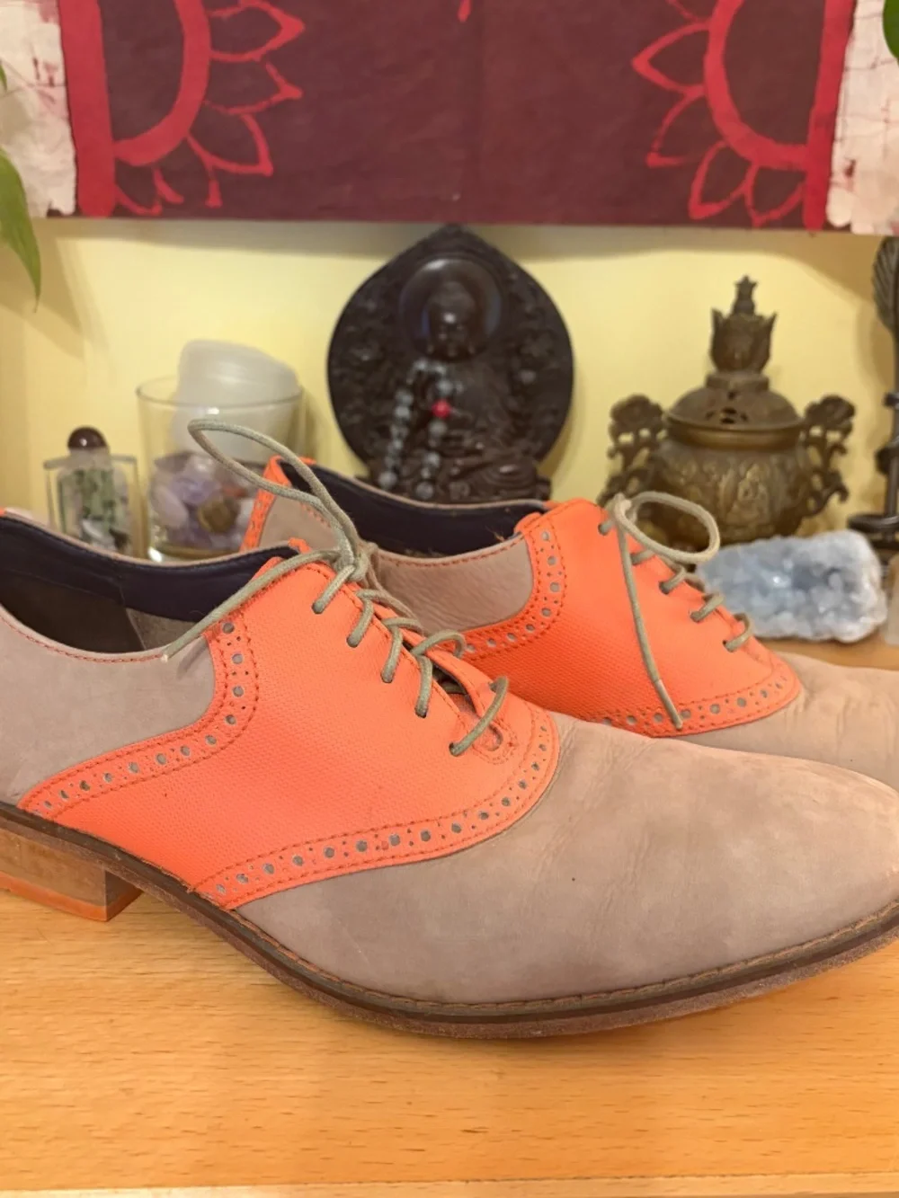 Cole Haan Air Colton Men's 9.5 Oxford Shoe Orange Gray Nubuck Dress Comfort EUC